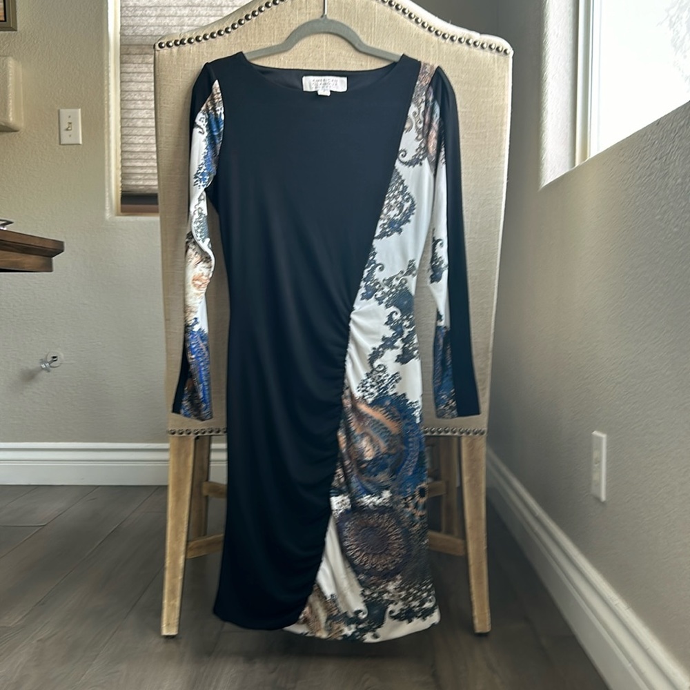 BADGLEY MISCHKA AMERICAN GLAMOUR long sleeved ruched fitted dress. Stunning